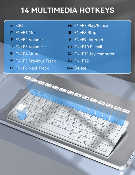 TECKNET 2.4G Wireless Keyboard For Windows/Chrome OS, UK Layout Compact Mini Keyboard, Small Silent Whisper-Quiet Keyboards with 12 months Battery Life (Pink)
