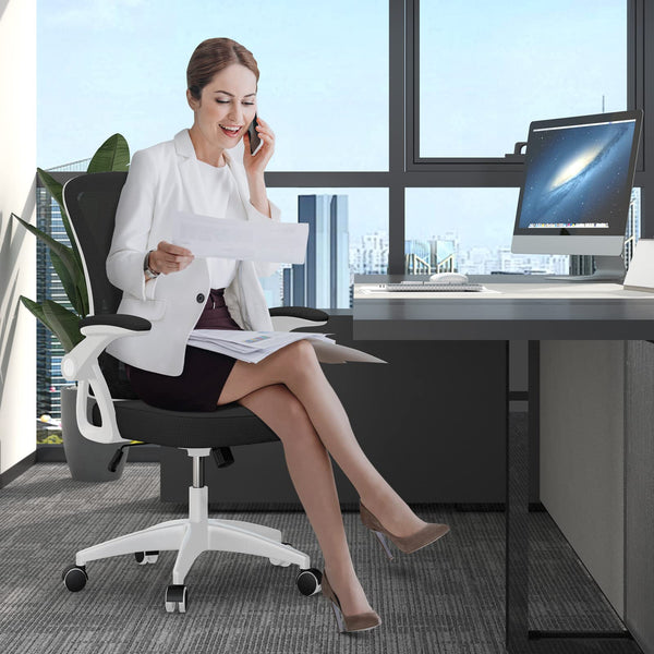 naspaluro Office Chair Ergonomic Desk with 90° Flip-up Armrest Lumbar Support, Height Adjustable Chair, Executive Swivel Computer Padded Seat Cushion for Home/Office