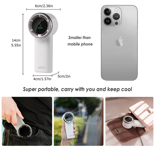 WHATOOK Handheld Fan, 2024 High Speed Cooling Turbo Mini Portable Rechargeable Fan with LED Display/2H Fast charging, Personal Small Stylish 5 Speeds Fan for Man Outdoor Beach Travel Vacation