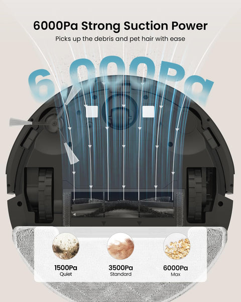 Vexilar Self-Emptying Robot Vacuum Cleaner with Mop, Laser Navigation, Up to 60 Days of Hands-Free Cleaning, 180 Mins Runtime, Strong 6000Pa Suction Robot Vacuum to Clean Floors, Carpets, and Pet Hair