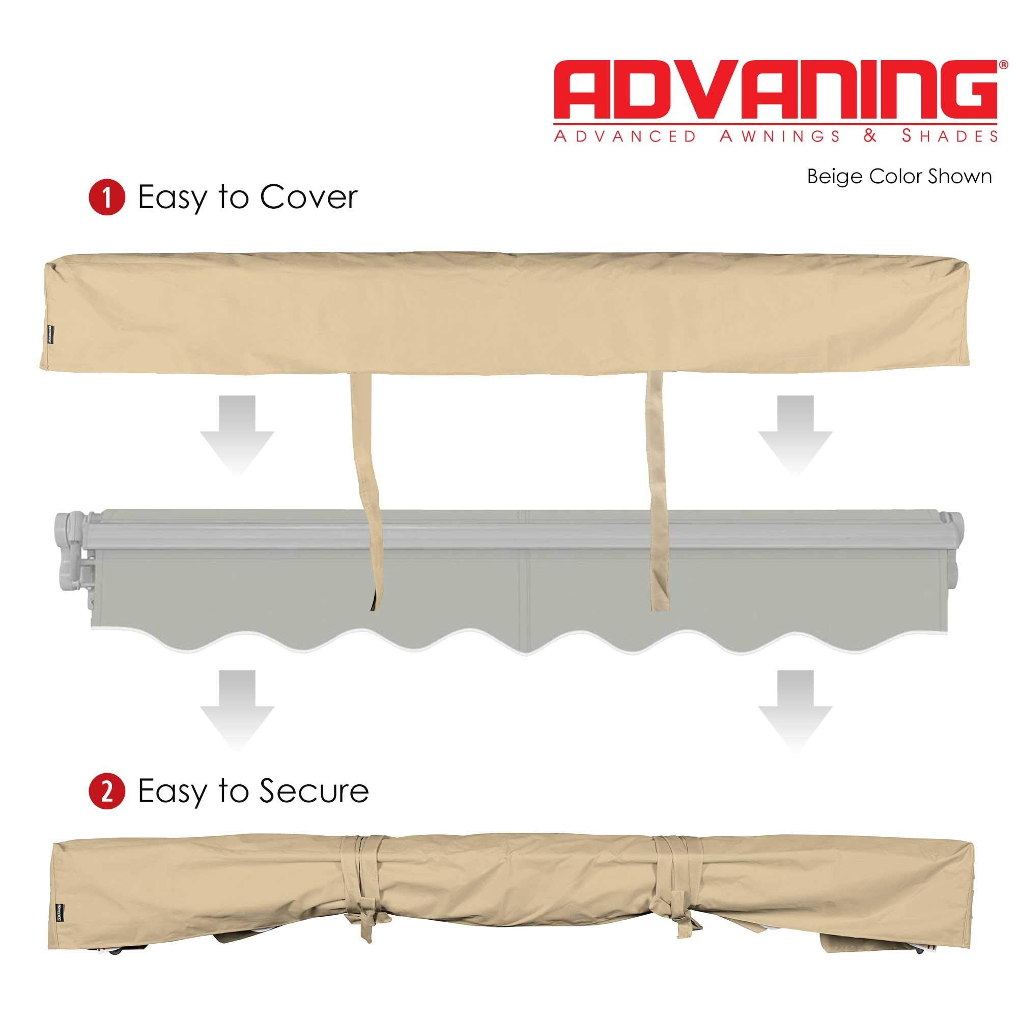 ADVANING AC1200-P861T Protective Cover for 12' Wide Retractable Awnings, Heavy Duty Weather Proof Polyester Fabric, Beige