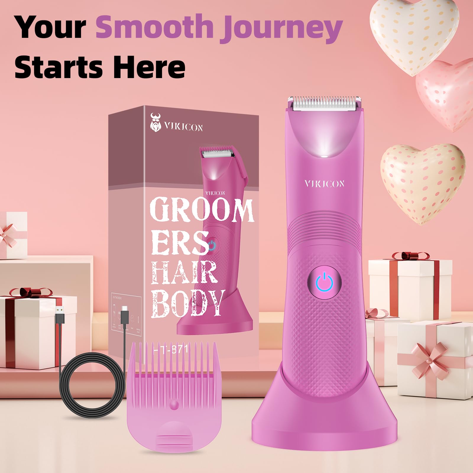 Manscape Trimmer for Men, VIKICON Pubic/Body Hair Trimmer, Electric Ball Trimmer for Private Parts, IPX7 Waterproof Body Goomer Shavers, USB-C Charging, Gifts for Men, New HT871