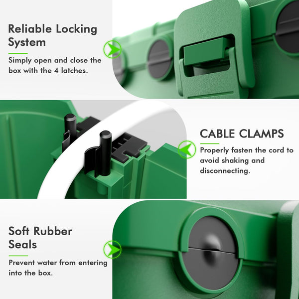 RESTMO Extra Large Waterproof Electrical Box, IP54 Weatherproof Outdoor Outlet Cover, Protect Outlet, Plug, Timer, Power Strip (Not Included), Holiday Light Decoration, 32 x 22 x 13 cm, Black