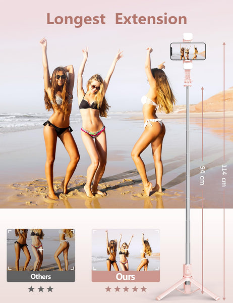 Selfie Stick Tripod with 2 Fill Lights, 45'' Extra Long Phone Tripod with Detachable Remote, Compatible with iPhone, Samsung, Smartphones