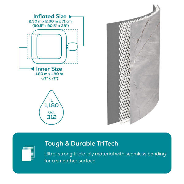 Lay-Z-Spa Santorini Pro Built in LED Light, 10 HydroJet System, Integrated Seats and Foot Massager Inflatable Hot Tub with Freeze Shield Technology, 5-7 Person, Grey