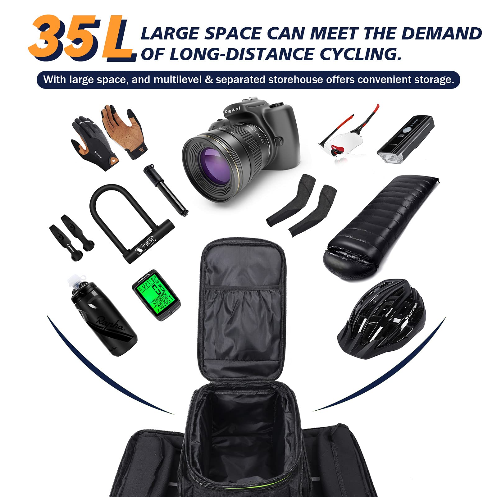 UBORSE Bike Pannier Bag Bike Rear Seat Trunk Bag 35L Waterproof Extended Cycling Storage Bag Pannier Rack for MTB Mountain Bike