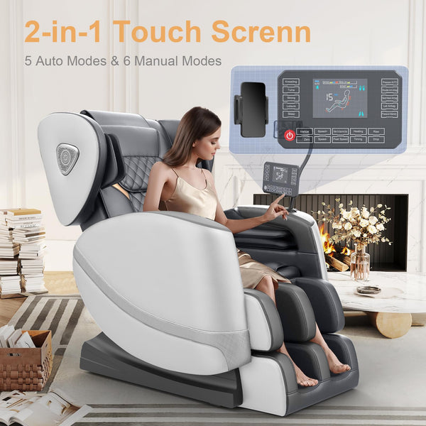 2025 Upgrade Massage Chair, Full Body Massage Chair with 10 Fix Points, Heating, Foot Massage, Auto Modes, Bluetooth Speaker, Touch Screen Controller, Zero Gravity Home Office