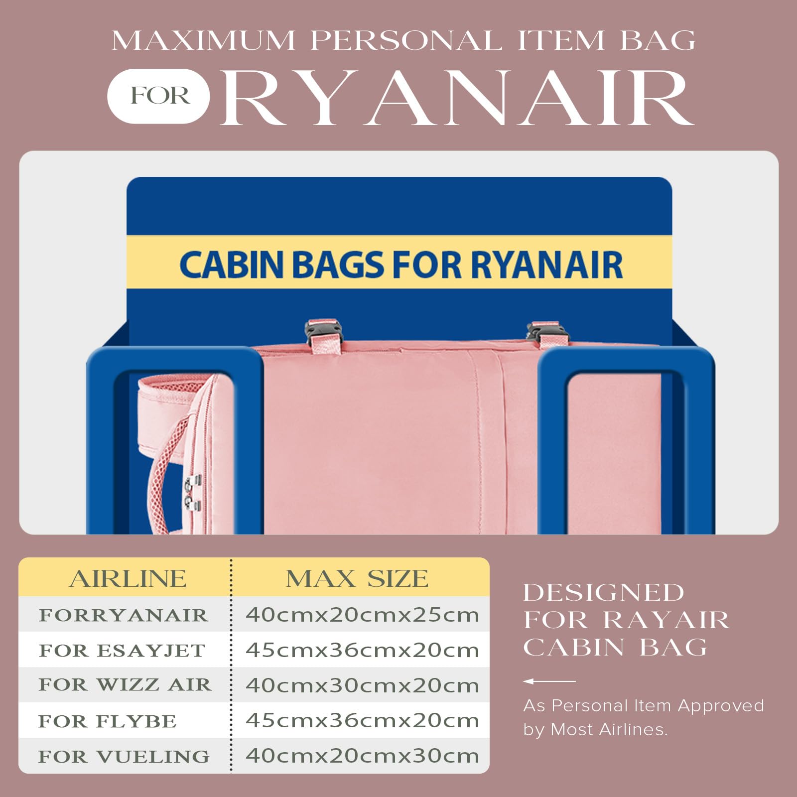 Cabin Bags 40x20x25 for Ryanair Underseat Carry-ons Bag Hand Luggage Bag Travel Backpack Cabin Size 20L