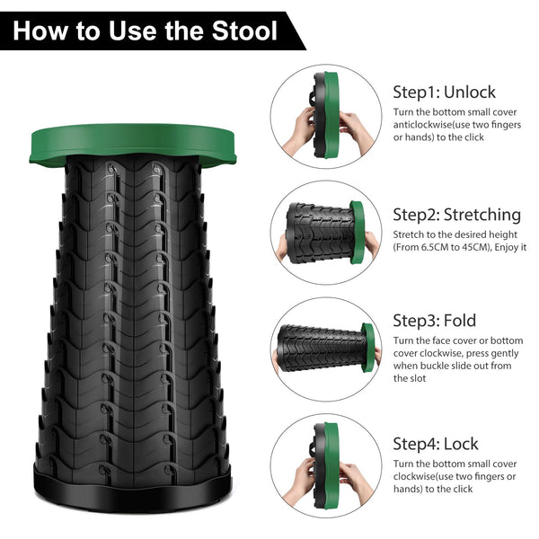 LUXJET Portable Folding Stool Lightweight Yet More Sturdy with Load Capacity 180KG, Retractable Plastic Foldable Collapsible Stool for Camping Fishing Hiking BBQ Outdoors Indoors Kitchen