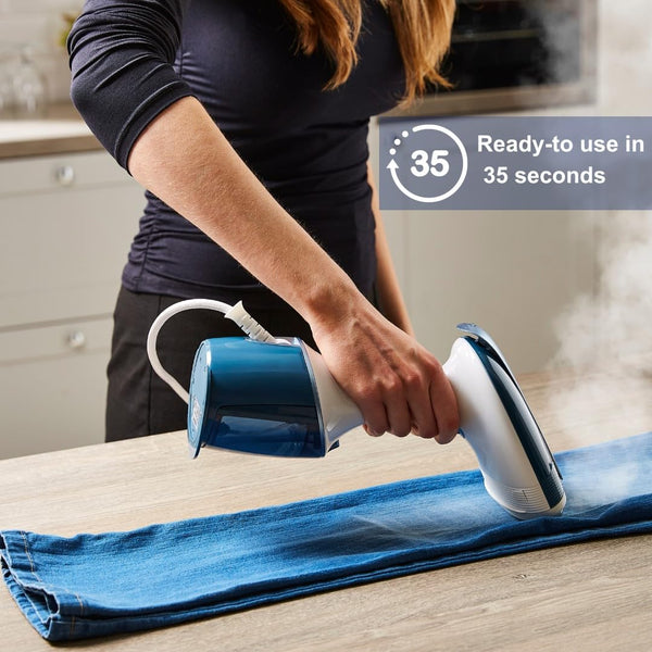 Morphy Richards Express Handheld Garment Steamer, Dual Steam Eco & Turbo, 35s Heat Up, No Ironing Board Needed, Kills Bacteria and Odours, Lint Brush