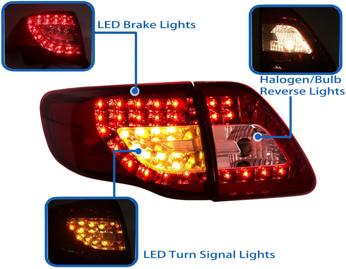 GAZOZ PERFORMANCE Exterior Accessories - LED Tail Light Compatible with Corolla 2009-2010 E140/E150 Altis LED Tail Light Brake Turn Signal - Red/Clear
