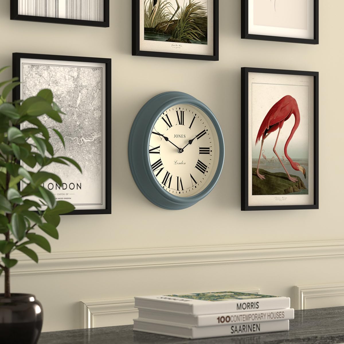 Jones Clocks Venetian wall clock | Classic round clock | 30cm | Blue | Roman numerals | Traditional design ideal for kitchen, living room or bedroom