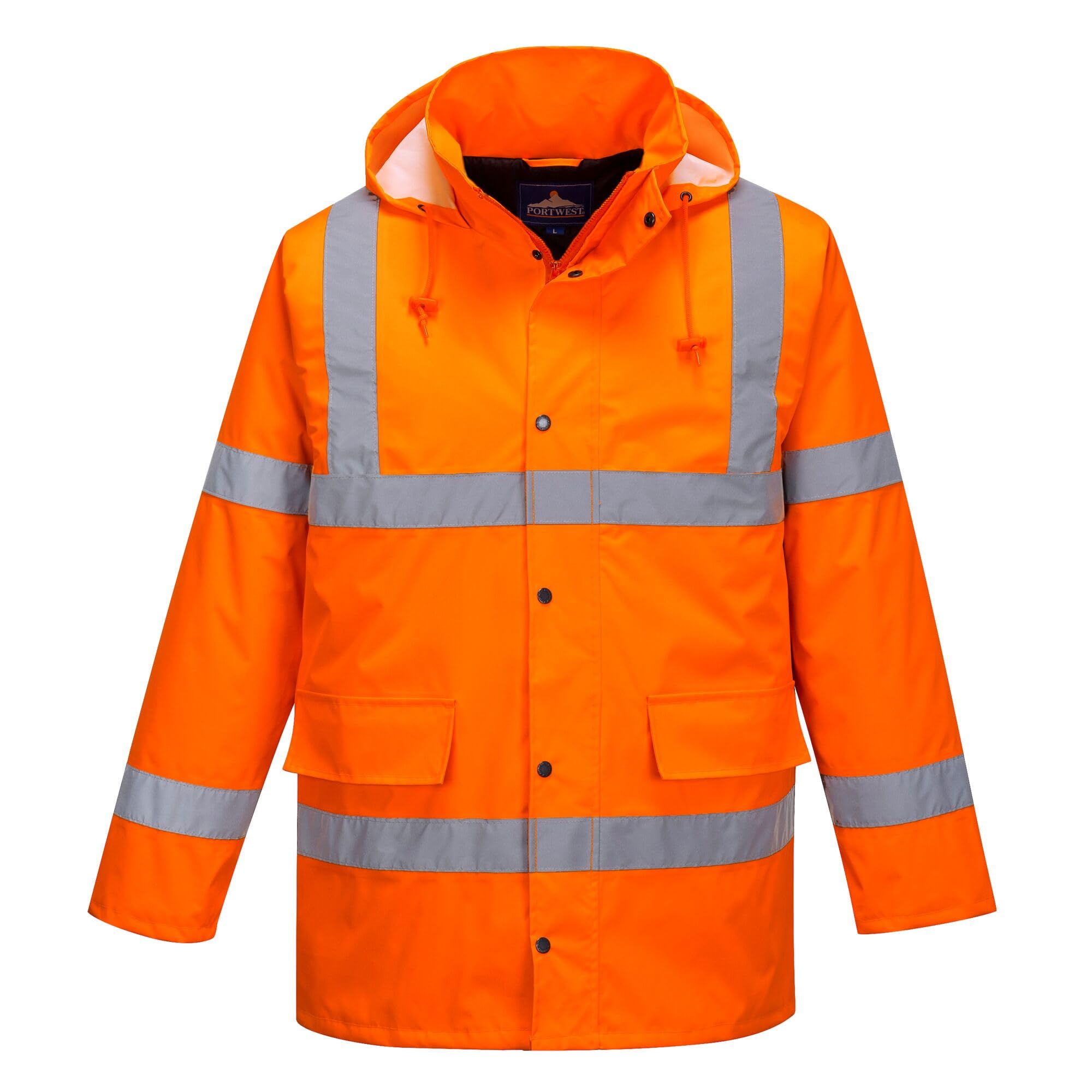 Portwest S460 Men's Winter Traffic Jacket Hi Vis Hooded Work Coat Reflective Fully Lined Zip Safety Utility Waterproof Reflective Workwear