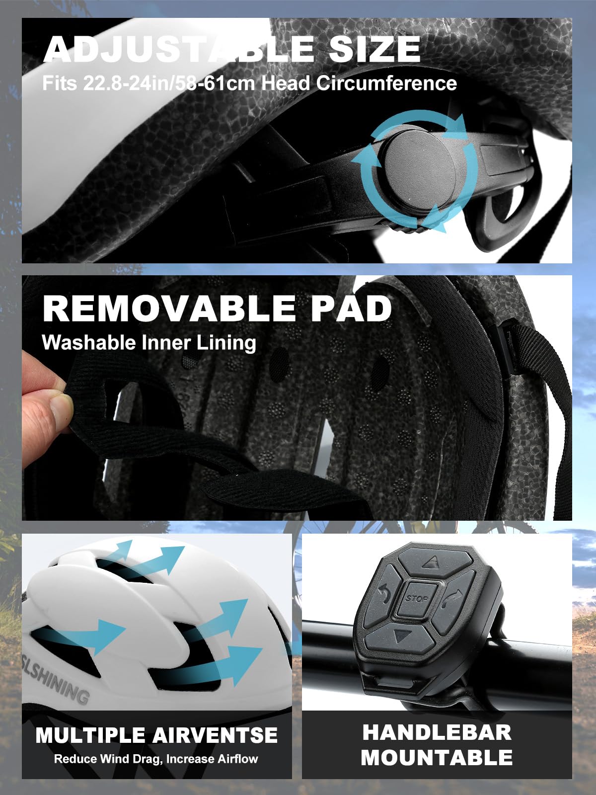 TMEOIIPY Smart App Program Bike Helmet, Back LED Lights Display with USB Rechargeable, Road Bicycle Helmets for Adults: Men, Women, with Turn Signals Remote Control