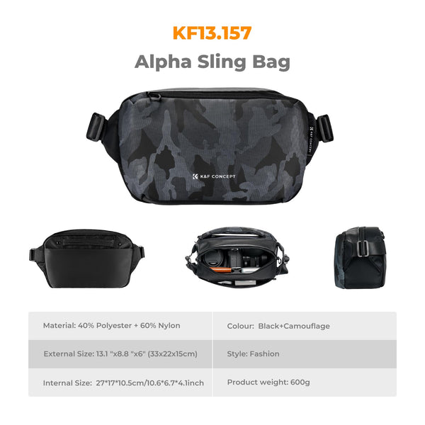 K&F Concept Camera Sling Bag, Camera Bag for DSLR and Lenses, Single Shoulder Camera Case Crossbody Bag with Tripod Holder for SLR Canon Sony Nikon Drone