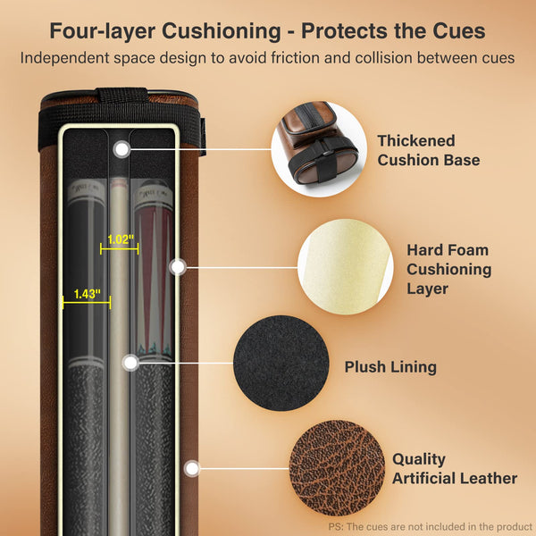 Adhafera Pool Cue Case, 2 X 2 Hard Snooker Cue Case, Made of Faux Leather Pool Cue Accessories (Not for 3/4 Cues)