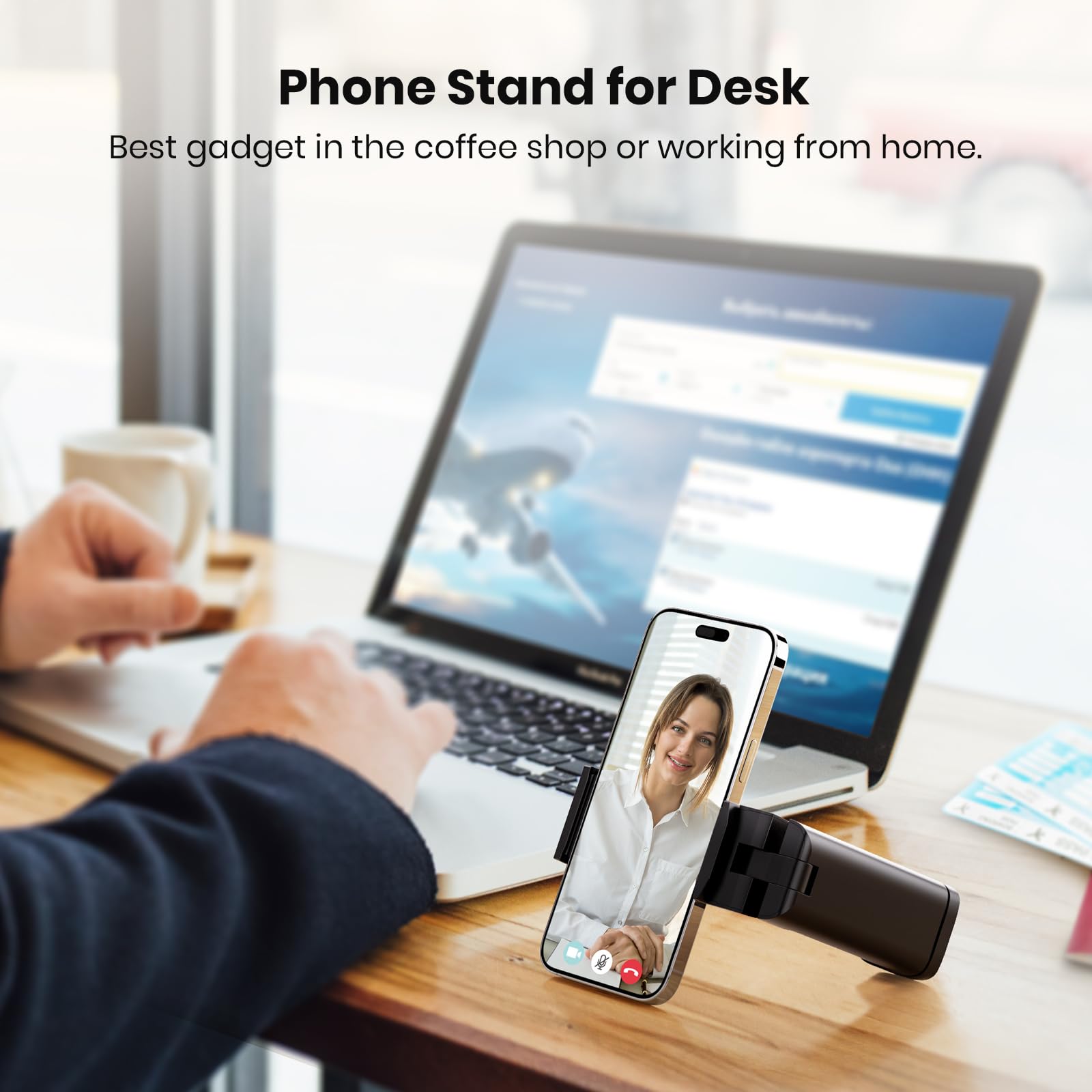 Airplane Phone Holder - Klearlook 4 in 1 Adjustable Phone Stand for Travel,360 Rotation Handsfree Viewing Flight Phone Holder,Foldable Travel Essential,Accessory for Flying/Traveling/Home/Office-Black