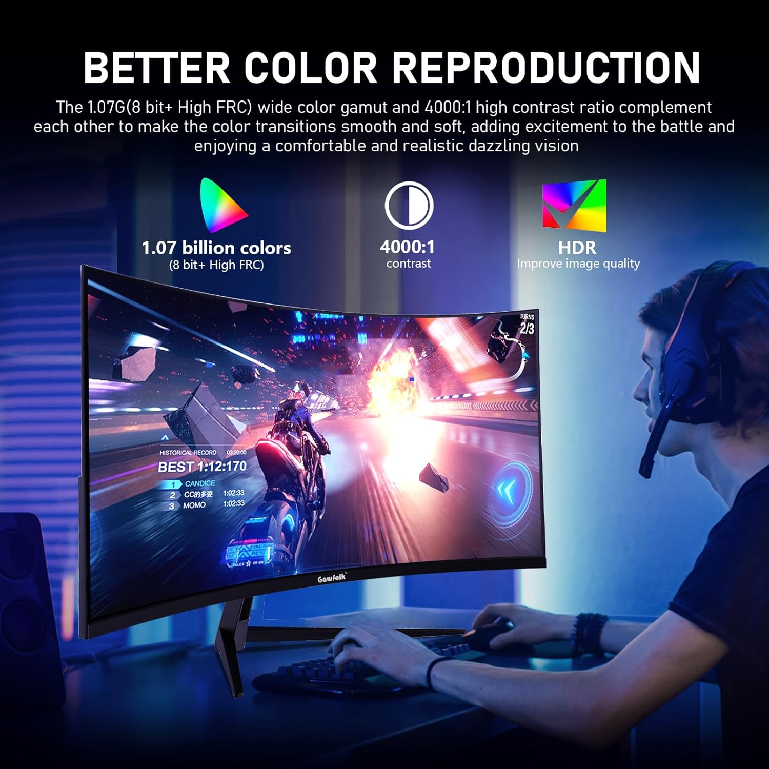 Gawfolk 34 Inch Ultrawide Curved 144Hz Gaming Computer Monitor 1500R PC Screen 21:9 UWQHD (3440x1440),Adaptive Sync,178° Viewing Angle,Display Port、HDMI 2.0, VESA75x75MM-Black