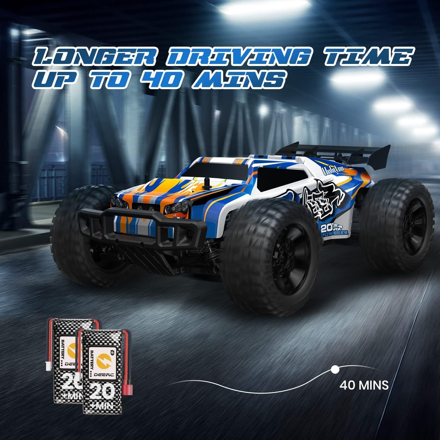 DEERC Remote Control Car 1:10 Scale RC Cars 48+ KM/H High Speed 40+Min Play, 4WD All Terrains Off Road Radio RC for Adults and Kids Hobby RC Truck Vehicle, 2 Battery Crawler Toy Gift for Boys