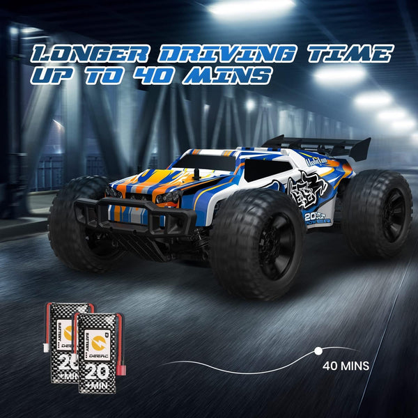 DEERC Remote Control Car 1:10 Scale RC Cars 48+ KM/H High Speed 40+Min Play, 4WD All Terrains Off Road Radio RC for Adults and Kids Hobby RC Truck Vehicle, 2 Battery Crawler Toy Gift for Boys
