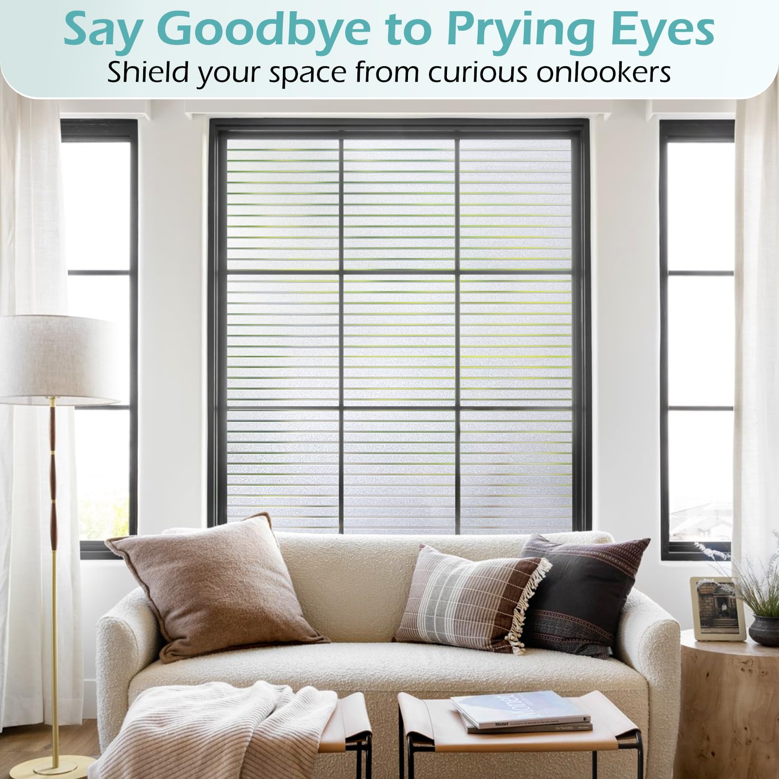 DOWELL Window Film Privacy Film for Glass Windows 90x400cm, Frosted Stripe Pattern Sticker Static Cling, Opaque Self Adhesive Glass Vinyl Decorative