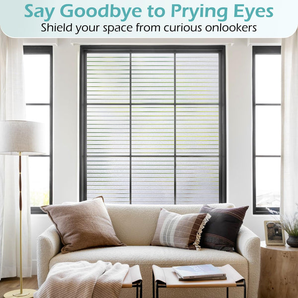 DOWELL Window Film Privacy Film for Glass Windows 60x400cm, Frosted Stripe Pattern Sticker Static Cling, Opaque Self Adhesive Glass Vinyl Decorative