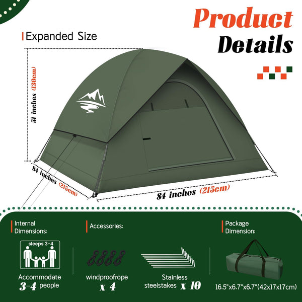 Purebox Camping Tent,2-3 Person Outdoor Tents, Windproof & Waterproof Dome Tent, Easy to Set Up, Suitable for Camping, Garden, Outdoor, Backpacking