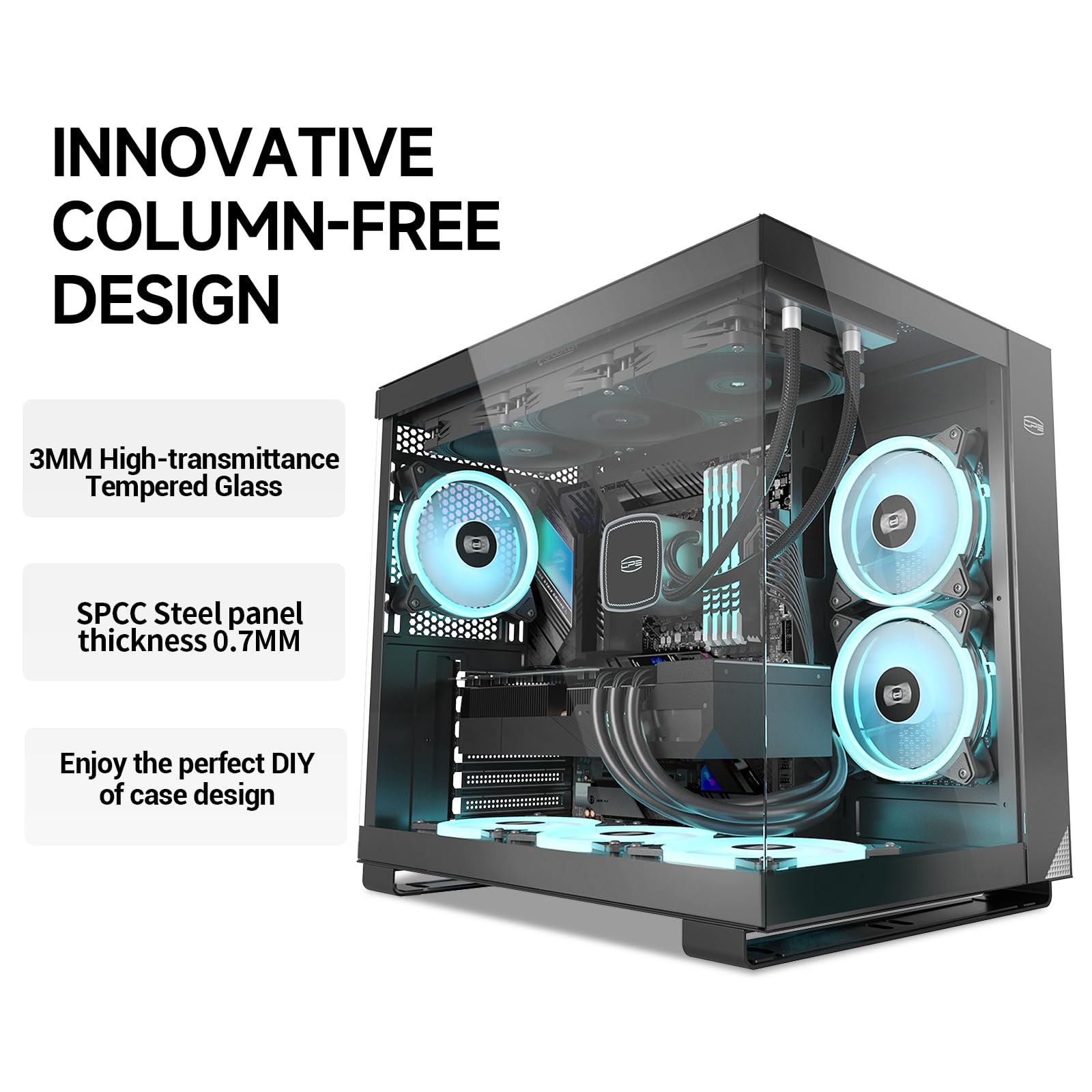 PCCOOLER CPS C3T500 AIRFLOW Mid-Tower ATX/M-ATX/ITX Case, Pre-installed 6 120mm PWM ARGB Fans,Column-Free Design,270° Full View Tempered Glass,360MM Radiator&400MM GPU Support,Easy Installation,WH