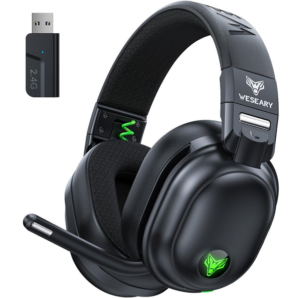 WESEARY Wireless Gaming Headset for PS5/PS4/PC/Switch/Mac, Dual Mode 2.4GHz & Bluetooth & USB, Headset with Microphone, 50-Hour Battery, EQ Modes, Lossless Audio, RGB Lighting