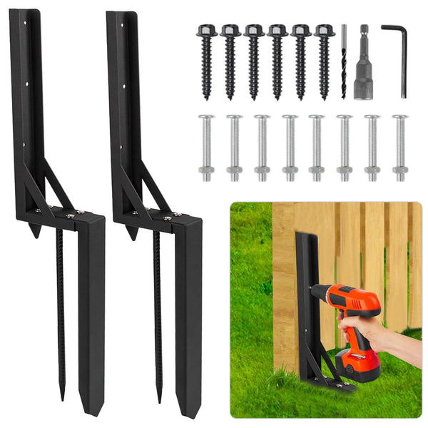Fence Post Repair Spike - 2 Pack Heavy Duty Fence Post Support Ground Spike for Tilted or Broken Wooden Fence Posts, Durable Garden Fencing Solution