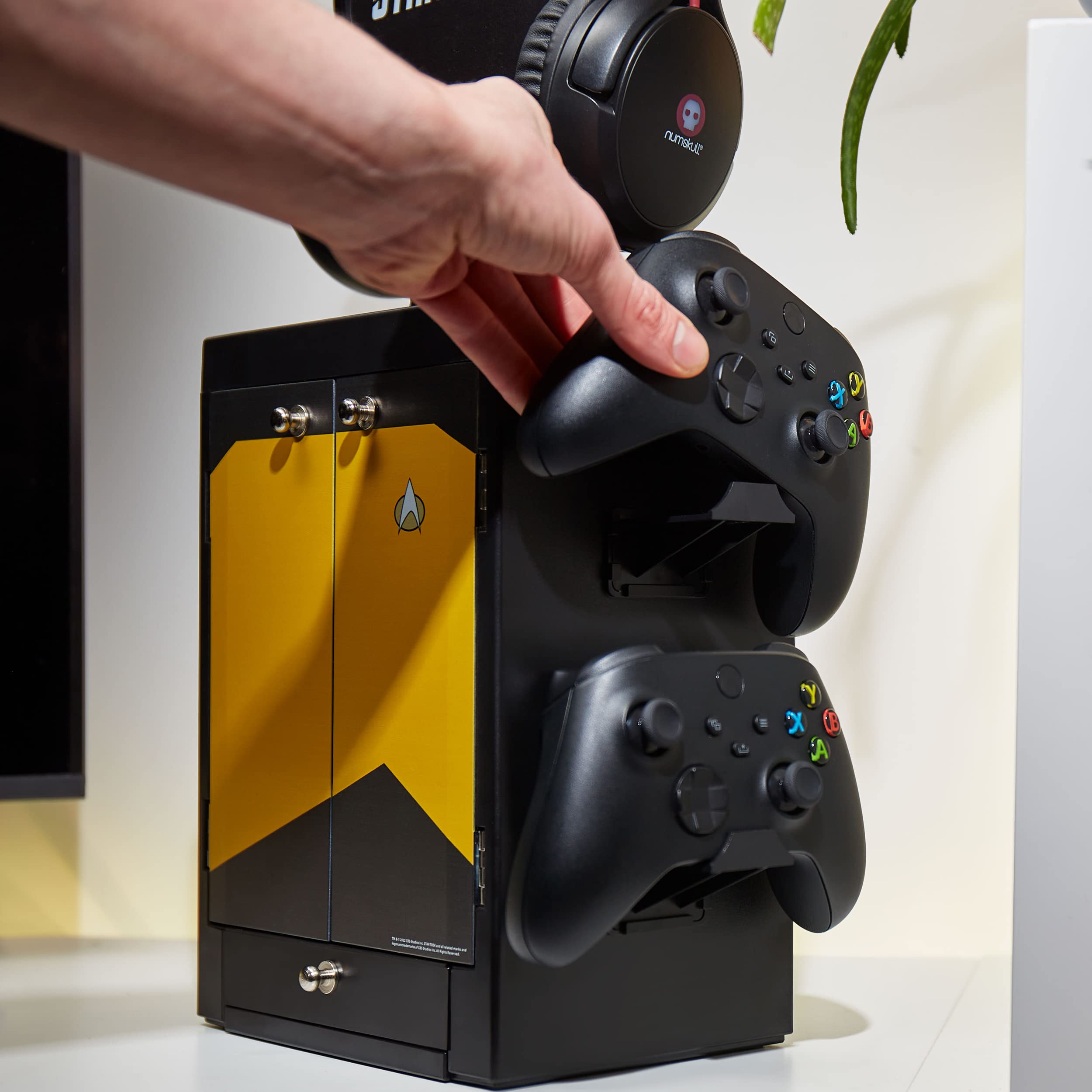 Numskull Official PS5-Inspired Gaming Accessory Locker & Storage Stand – Holds 10 Games/DVDs, 4 Controllers, Headset, and Accessories – Durable & Compact Organizer – Official PS5-Inspired Merchandise