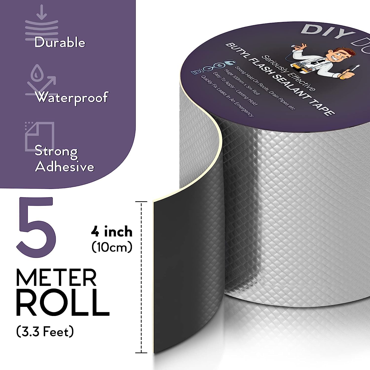 DIY Doctor Waterproof Tape for Leaks - Butyl Roof Sealant Tape - Outdoor Waterproof Repair Tape with Aluminium Foil – 50mm x 5m