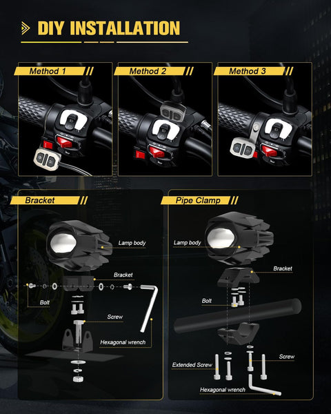 CO LIGHT Motorcycle LED Fog Light 60W 20000LM Auxiliary Lights 7 Modes Amber White Light Combo with Waterproof Wire Harness Kit for Motorcycle GS Pan America Adventure