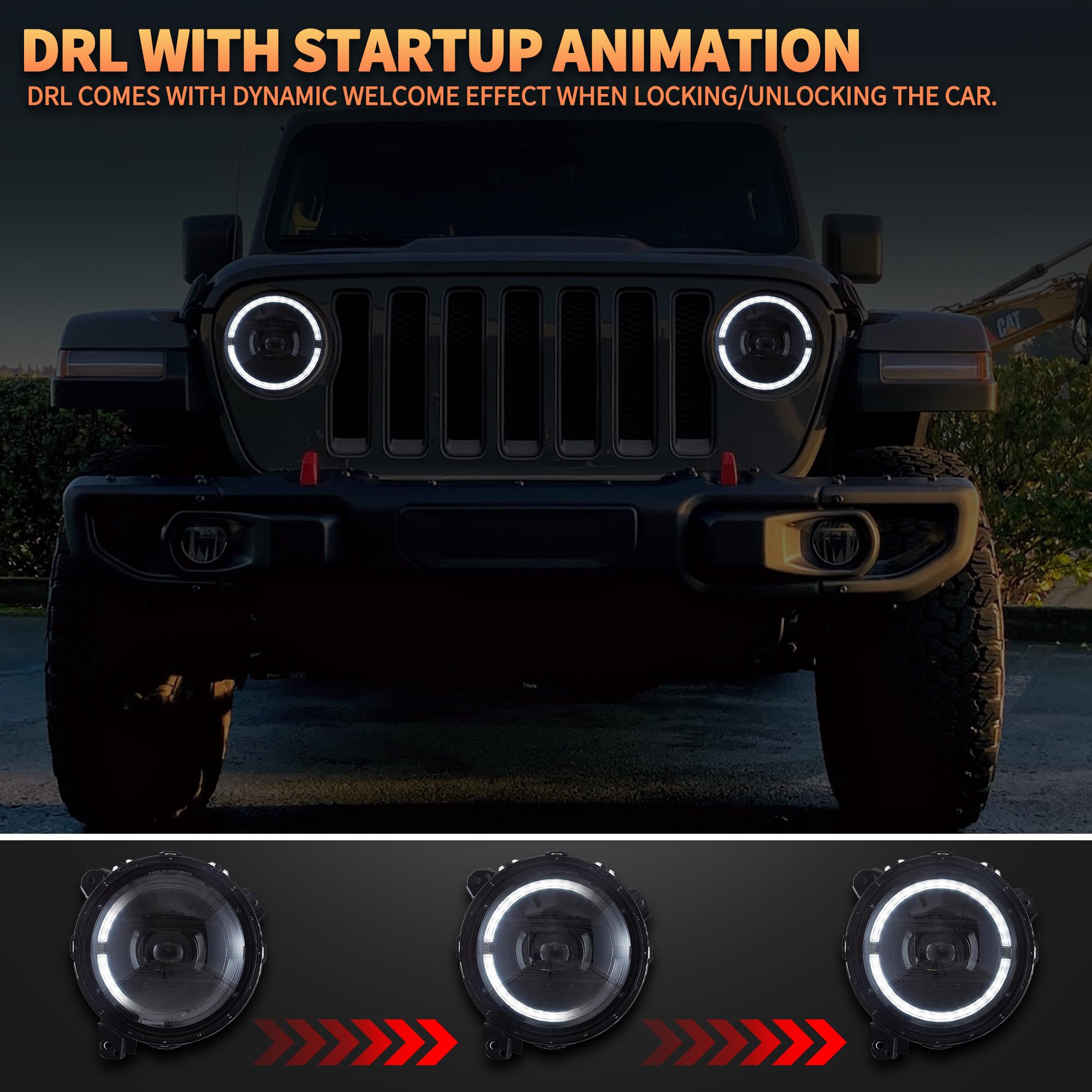 VLAND Motor 9 Inch LED Headlights compatible with 2018-2023 Wrangler JL/JLU Rubicon, Sport, Sport S, Sahara [Not fit JK], w/Startup dynamic display, 1 set for RHD