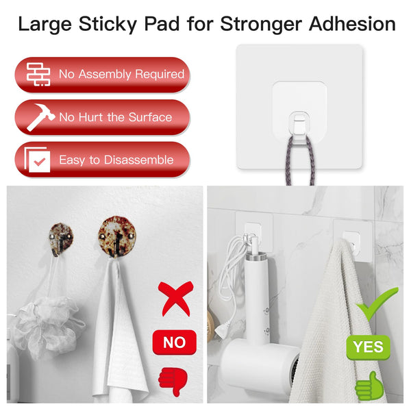 Latoxcaa Large Adhesive Hooks, 10 Pack Heavy Duty Utility Hooks for Hanging 33lb, Damage Free Sticky Hanging, No Trace Self-Adhesive Wall for Kitchen Bathroom Office Multiple Uses