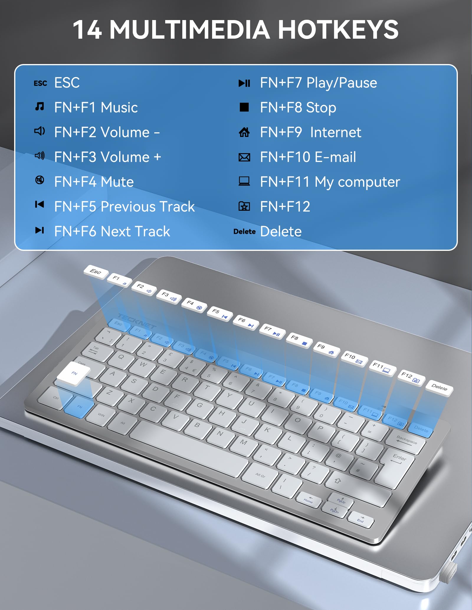 TECKNET 2.4G Wireless Keyboard For Windows/Chrome OS, UK Layout Compact Mini Keyboard, Small Silent Whisper-Quiet Keyboards with 12 months Battery Life (Pink)