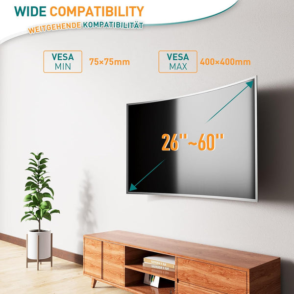 ELIVED Tilt TV Wall Bracket, Ultra Slim TV Mount for Most of 26-60 inch Flat or Curved LCD, LED, OLED TVs with VESA 75x75mm-400x400mm up to 45KG, Tool-free Adjustable Tilting TV Bracket EV007