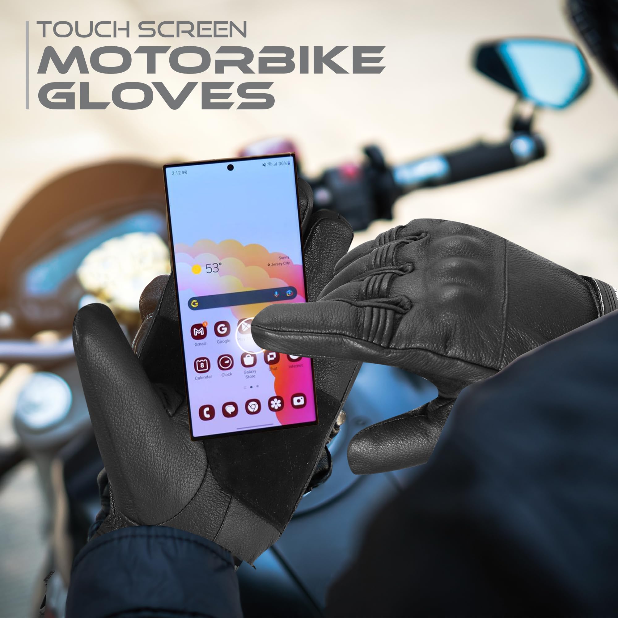 WESTWOOD FOX Motorbike gloves Thinsulate Thermal Motorcycle Leather Gloves Waterproof Winter Summer, mens gloves.