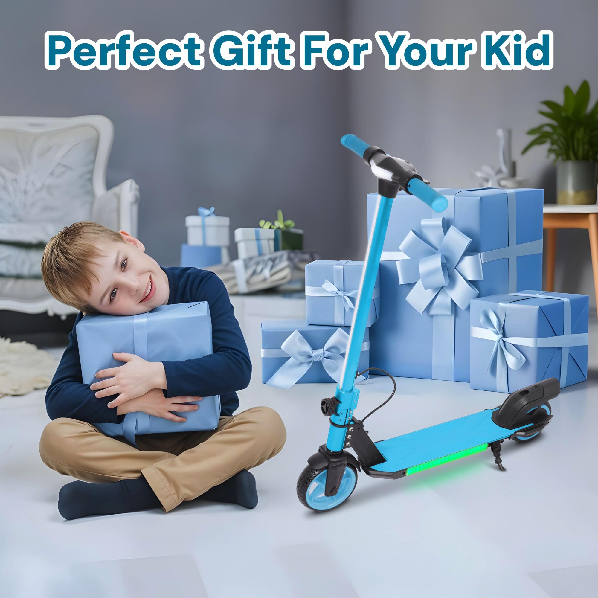 Electric Scooter Kids Foldable Mobility Scooters E Bike With RGB LED Lights For Ages 6-12 Boys Girls | 3 Speed Modes | 6-10 KM Range Dual Braking System 150W Motor Gift for Children