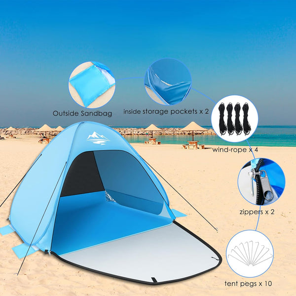 Pop Up Beach Tent,Automatic Portable Sun Shelter Fit 2-3 Person,UPF 50+ UV Sun Protection Beach Shade Baby Canopy Cabana Air-Ventilating Waterproof for Family Beach Park Camping Picnic with Carry Bag