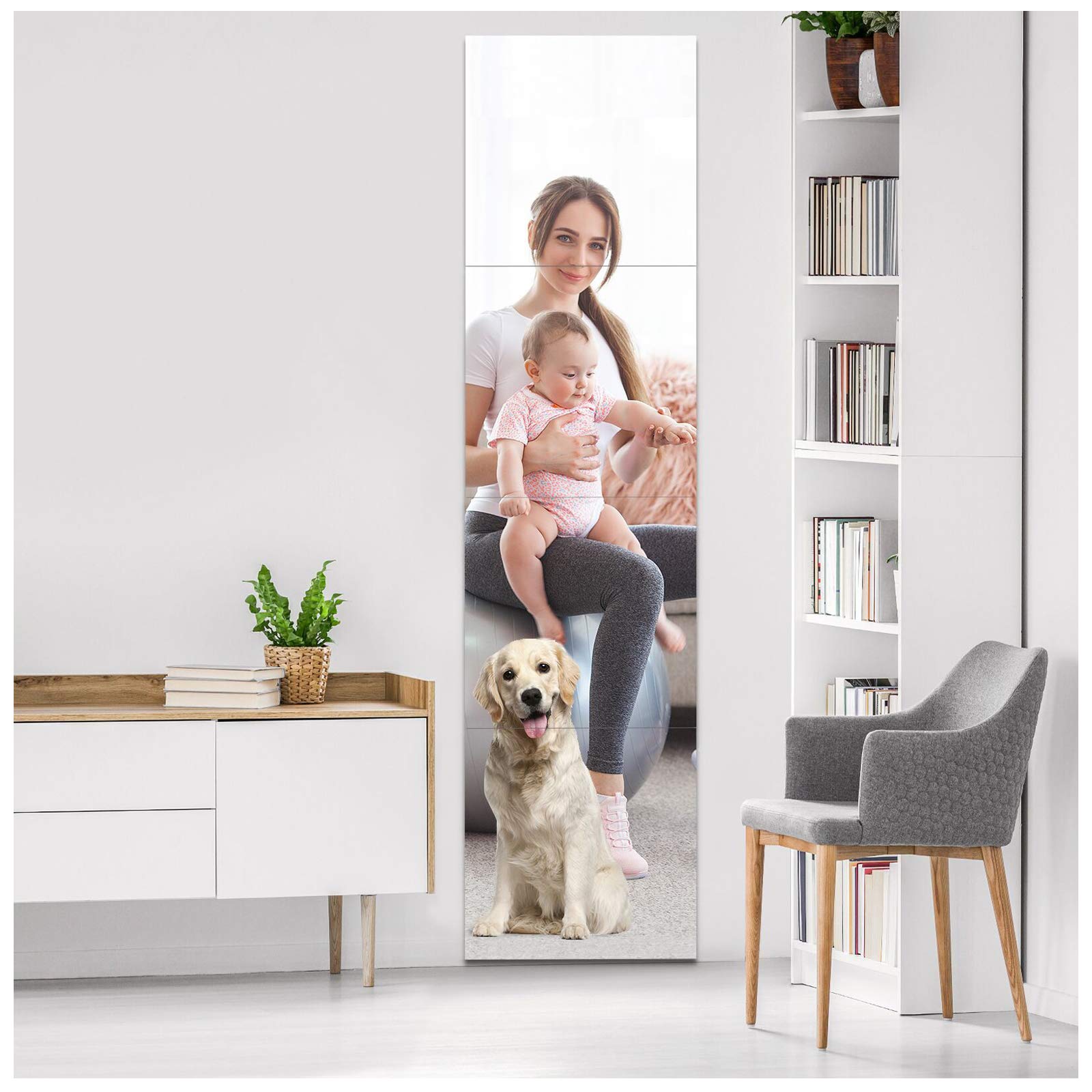 EVENLIVEFull length mirror Tiles (35cm35cm4Pcs-Glass) Frameless wall mirror, self adhesive long mirror, body mirror, used as gym mirrors for home