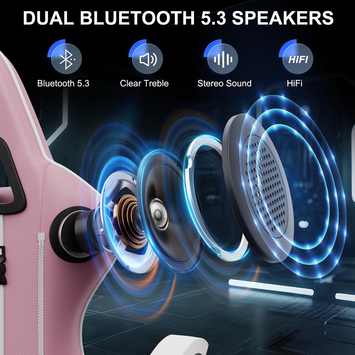 bigzzia Ergonomic Gaming Chair - Gamer Chairs with Lumbar Cushion + Headrest, Height-Adjustable Office & Computer Chair for Adults (without footrest, White)