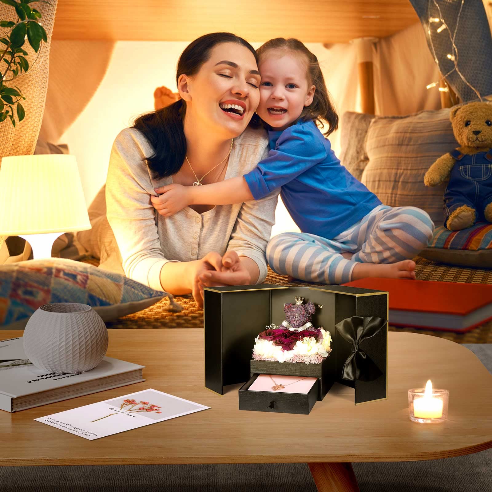 ADDWel Mother Gifts for Mum, Preserved Purple Rose Gift Box with Mum Necklace I Love You in 100 Languages, Eternal Red Roses for Women, Gift for Her