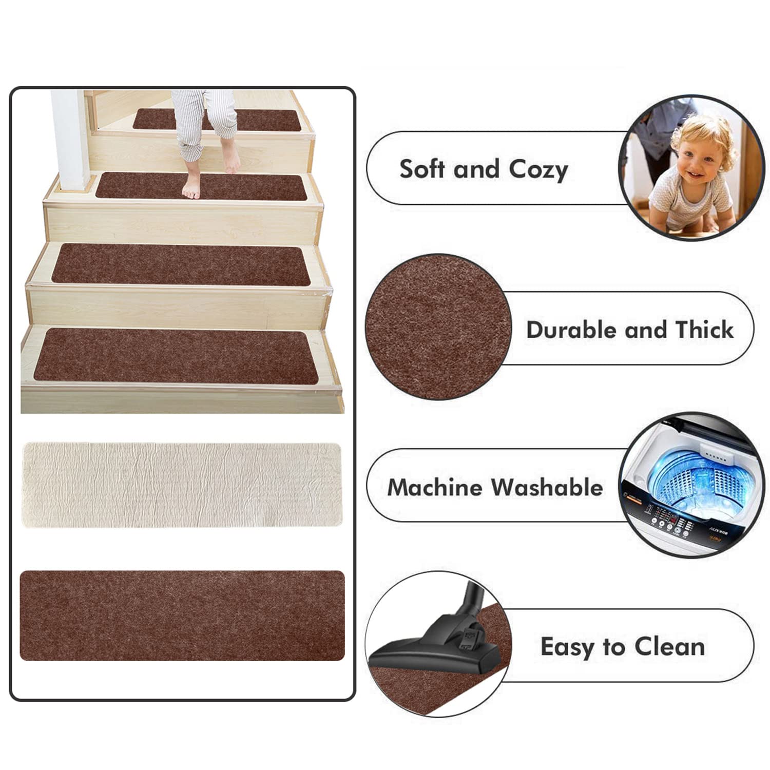 DLD Stair Treads 8"x30" Non-Slip Indoor Stair Runners for Wooden Steps, 14-PackAnti-Slip Strips for Safety and Grip