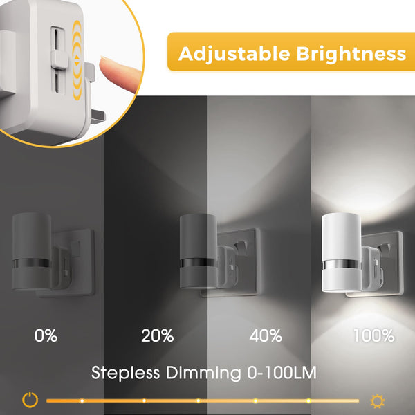 LOHAS-LED Night Light Plug in Wall, 1 Pack, Dimmable Nightlight, Dusk to Dawn Sensor, Brightness Adjustable 0-100LM, 3000K Warm White, Plug-in Modern Night Light for Hallway Bedroom Stair Bathroom