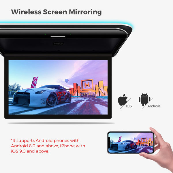 XTRONS Android Car Overhead Player 19.5 Inch Octa Core Car Roof Mount Monitor Wide IPS Screen 8K Video Built-in Stereo Speakers Flip Down Overhead Car Monitor Support 4G WiFi HDMI Input USB RCA Input