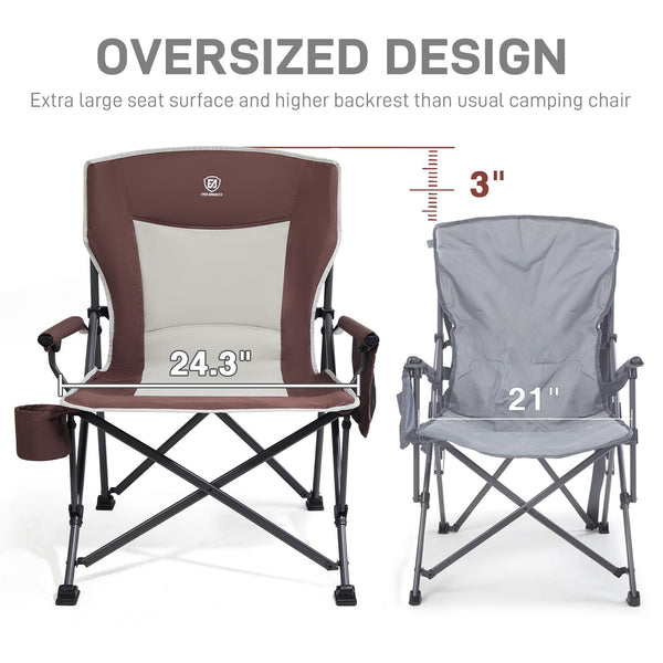 EVER ADVANCED Camping Chair for Adults Oversized 230KG, Folding Chair for Heavy People with Side Pocket, Heavy Duty Extra Wide with Hard Armrest Foldable Garden Fishing Outdoor Fold up