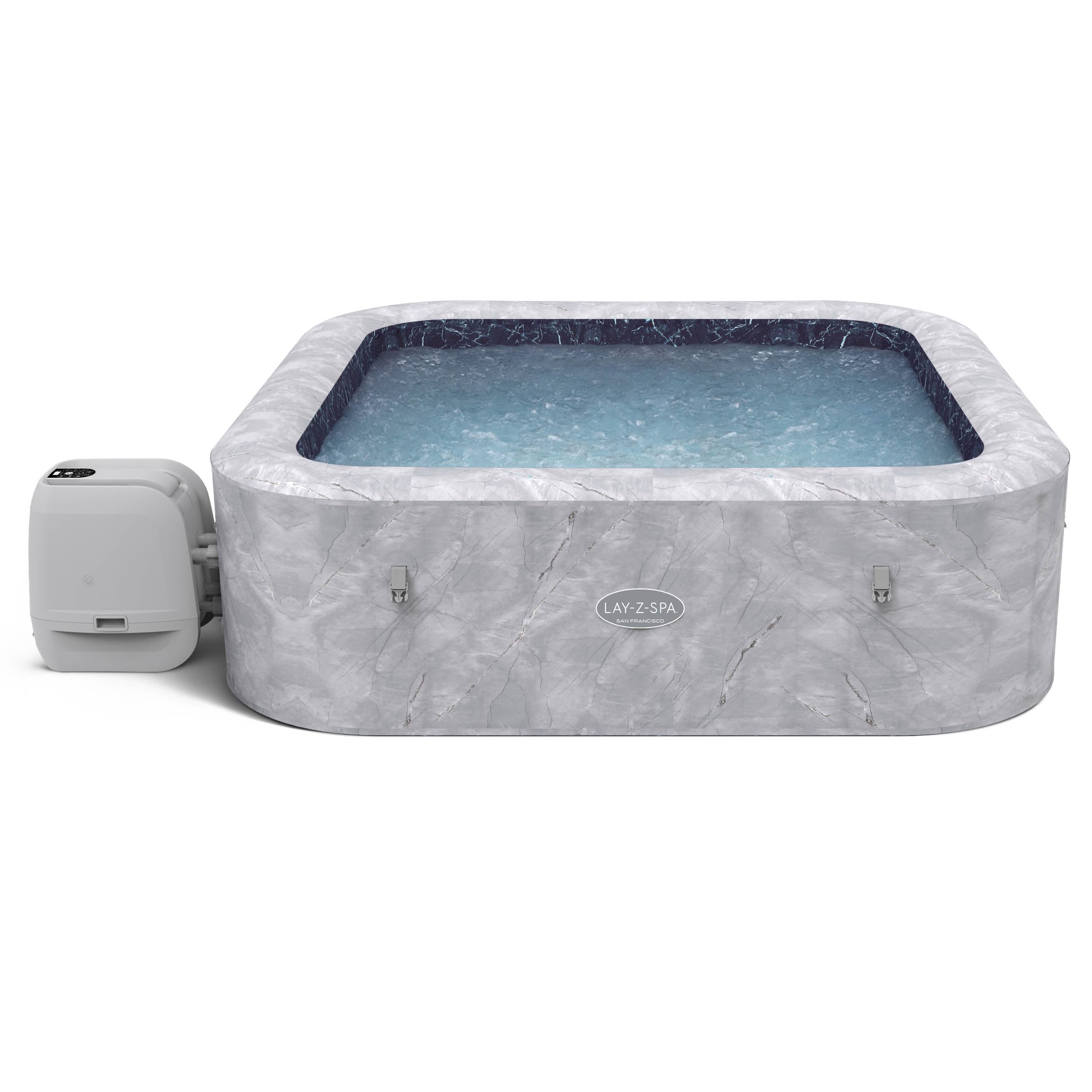 Lay-Z-Spa Santorini Pro Built in LED Light, 10 HydroJet System, Integrated Seats and Foot Massager Inflatable Hot Tub with Freeze Shield Technology, 5-7 Person, Grey