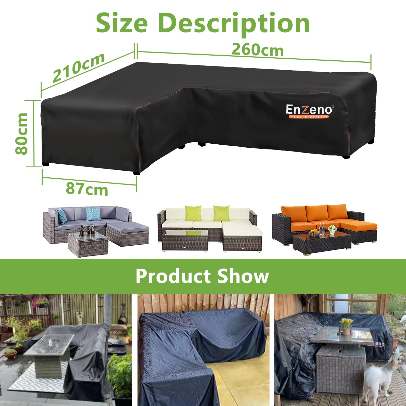 Enzeno Garden L-Shape Furniture Cover Waterproof,420D Oxford Fabric outdoor garden sofa covers, Rattan Corner Sofa Cover with Waterproof Tape