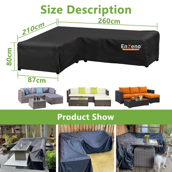 Enzeno Garden L-Shape Furniture Cover Waterproof,420D Oxford Fabric outdoor garden sofa covers, Rattan Corner Sofa Cover with Waterproof Tape